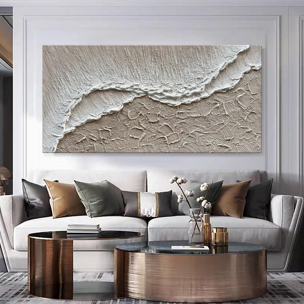 Earth Texture Sea Beach Oil Paintings Hand Painted White Ocean Waves Canvas Living Room Home Decor Modern Landscape Wall Art Painting